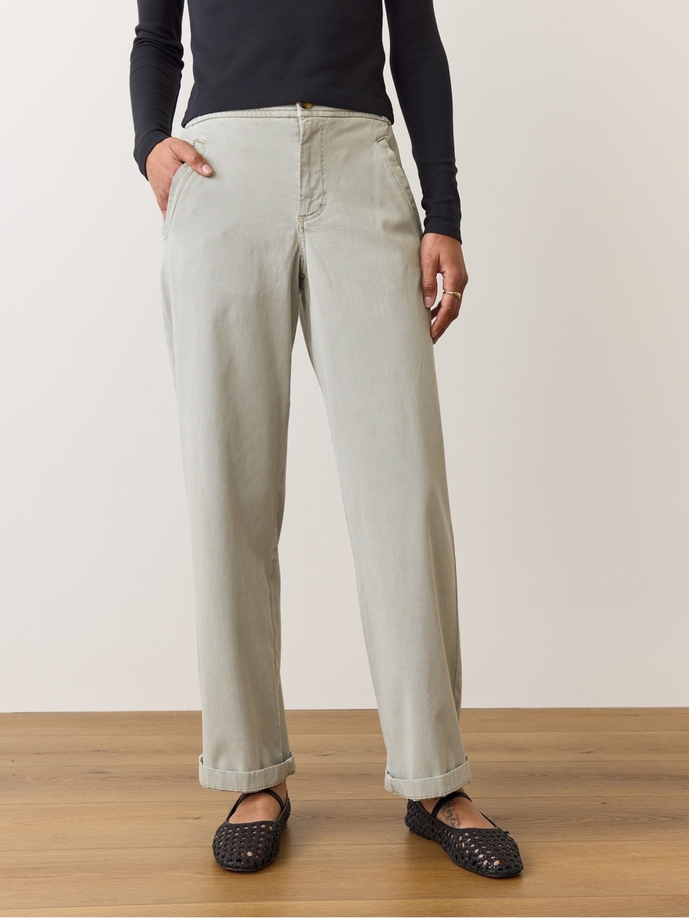 Marine Layer Saturday Pant Sage Green Straight Leg Drape Trousers Women's Size M